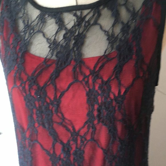 Blu Sage Red & Black Lace Dress Size 16 - Picture 2 of 5